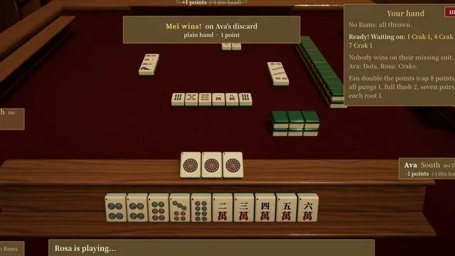 A Sichuan hand in progress: one player has already won and a banner announces it while the others keep playing.